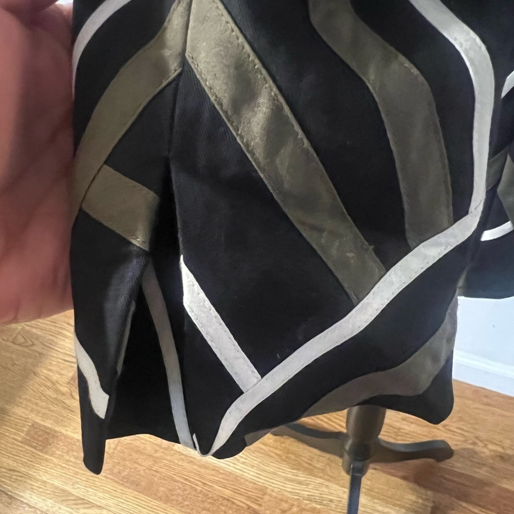 Black Button-Down Top with Olive and White Geometric Stripes - Picture 7 of 9